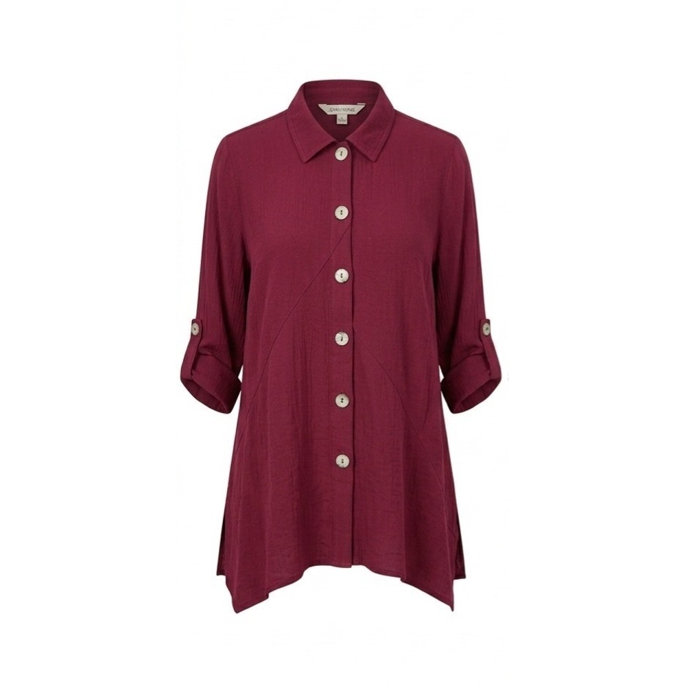 John Mark Maroon Rayon Blend Asymmetric Button Front Tunic Blouse J68114BM SZ L